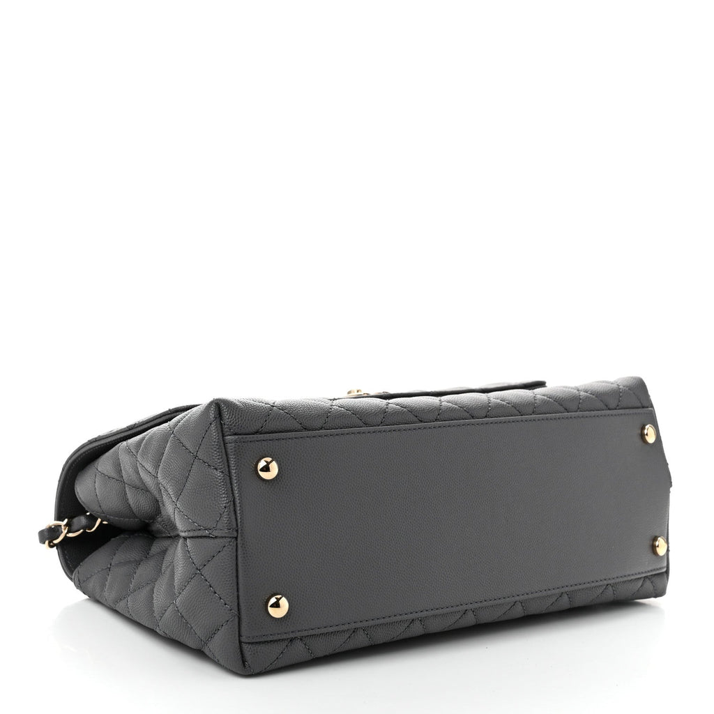 Caviar Quilted Small Coco Handle Flap Dark Grey