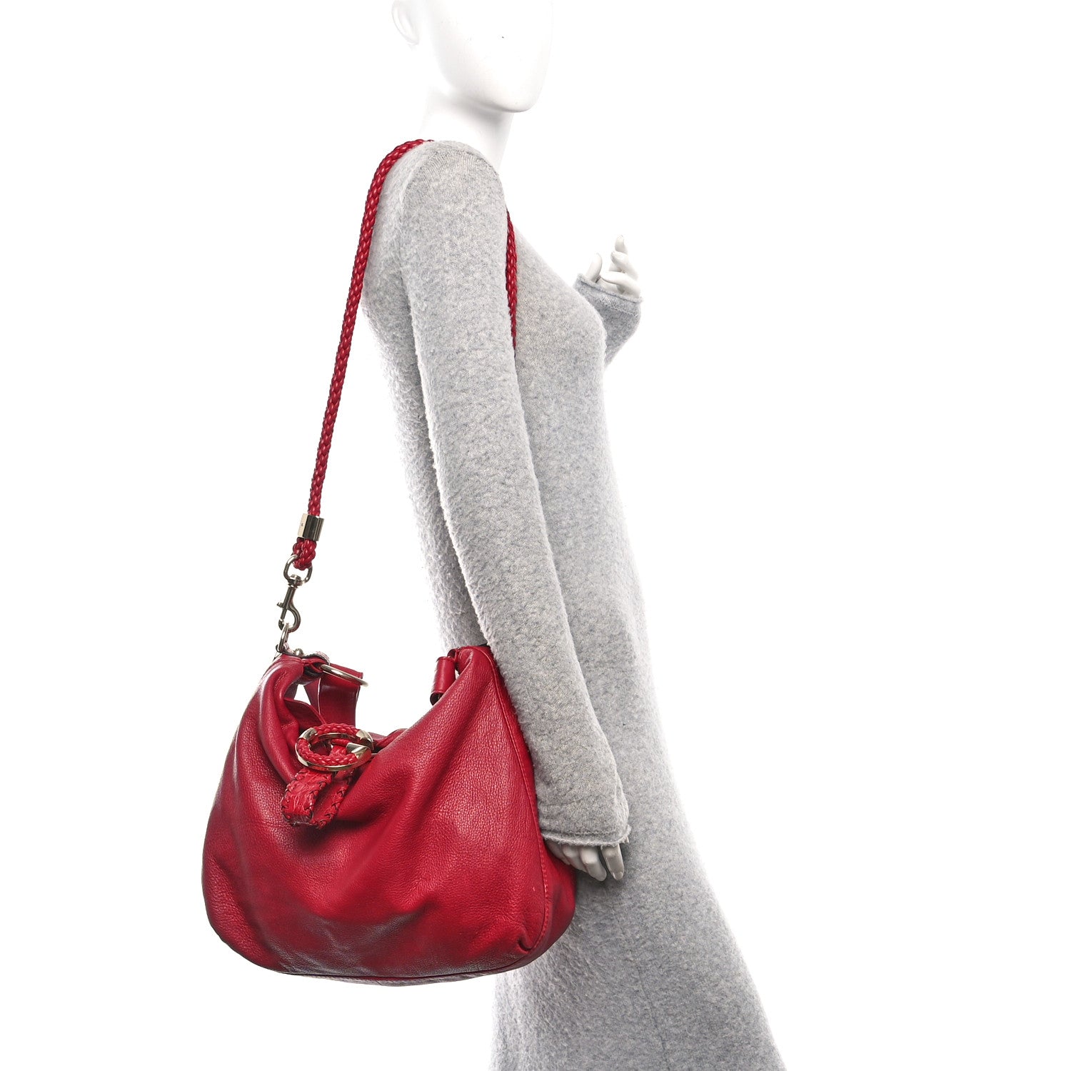 Pebbled Calfskin Medium G Wave Shoulder Bag Red