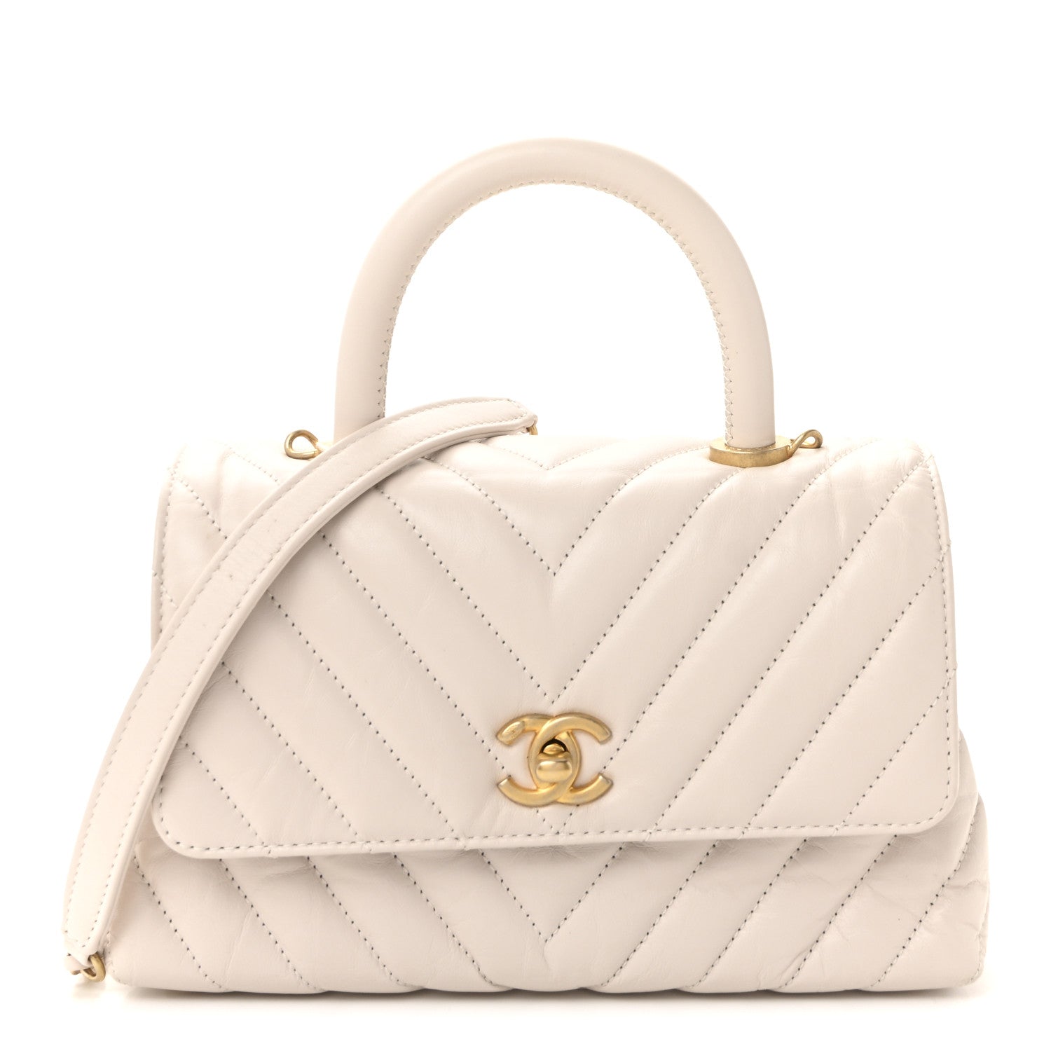 Calfskin Chevron Quilted Mini Coco Handle Flap Rose Pale