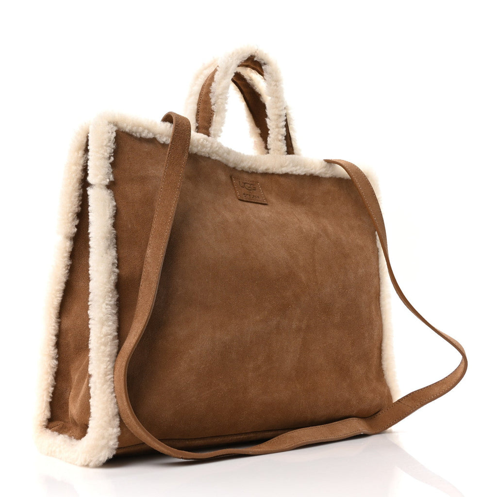 X UGG Suede Shearling Medium Shopping Bag Chestnut