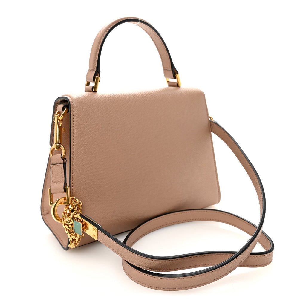 Grainy Calfskin Small VSling Top Handle Bag Poudre