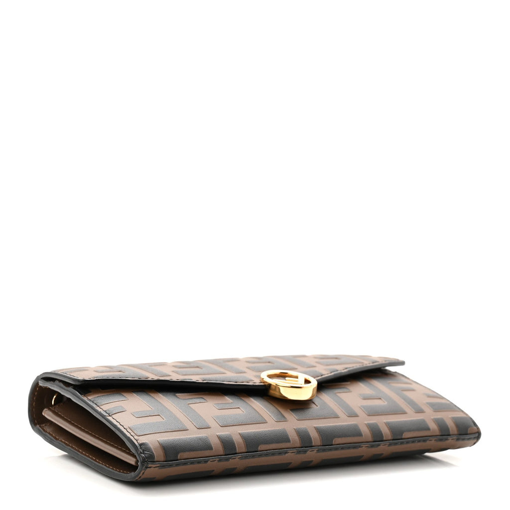 Vitello Soft F is Fendi Bi-Color FF 1974 Embossed Continental Envelope Wallet On Chain Maya Black