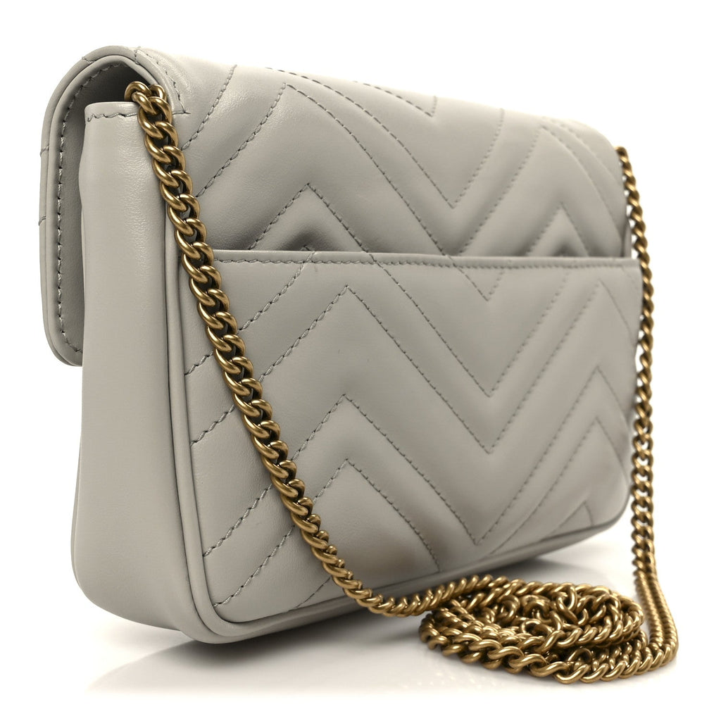 Calfskin Matelasse Mini GG Marmont Shoulder Bag With  Holder White Light Grey