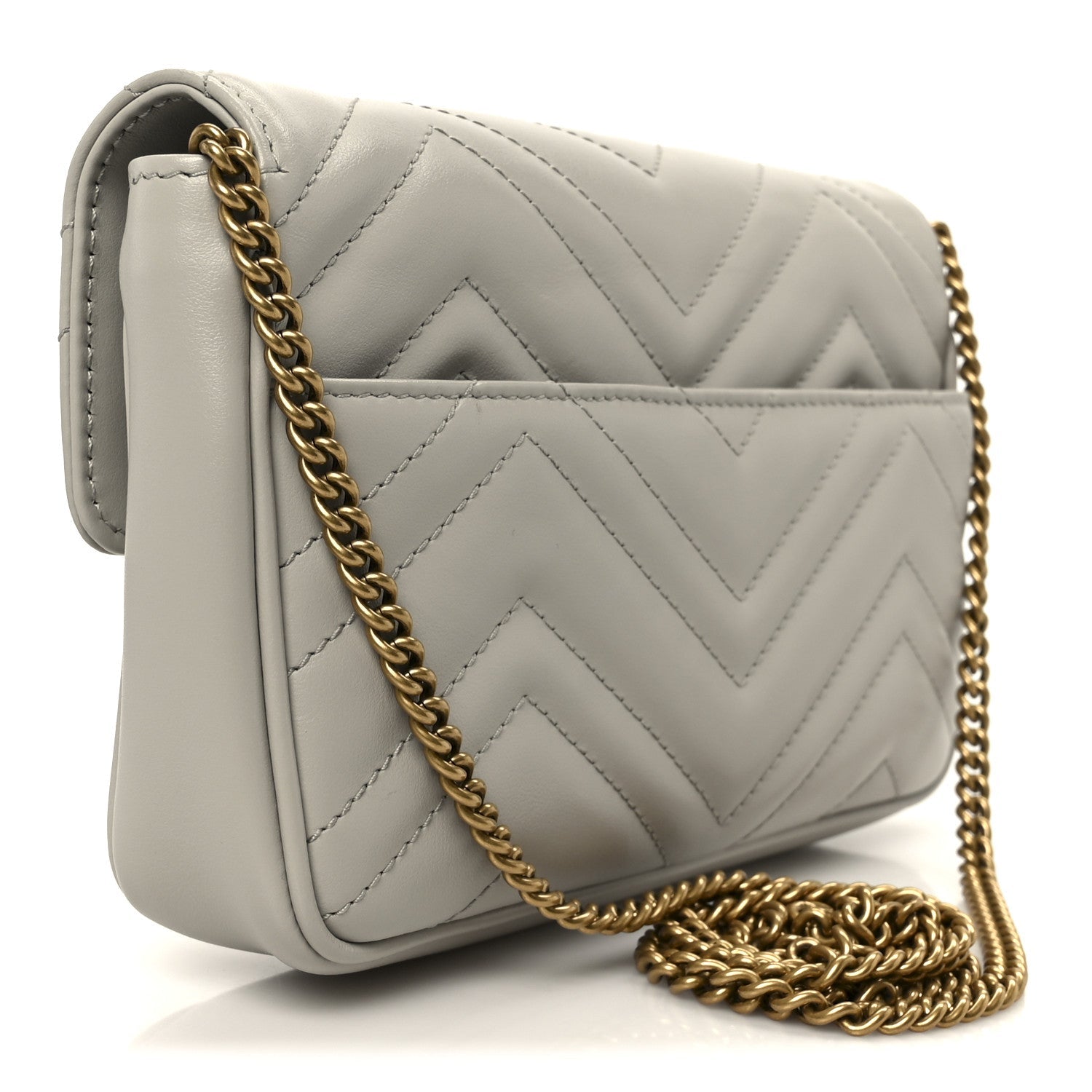 Calfskin Matelasse Mini GG Marmont Shoulder Bag With  Holder White Light Grey