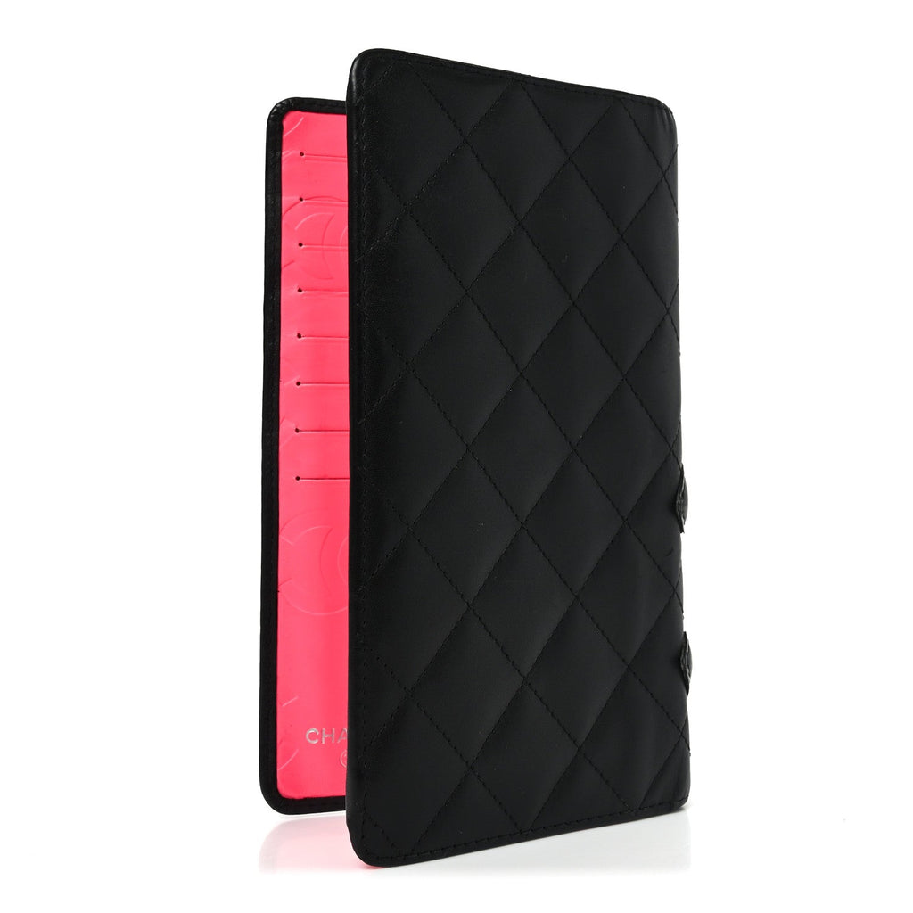 Calfskin Quilted Cambon Yen Wallet Black