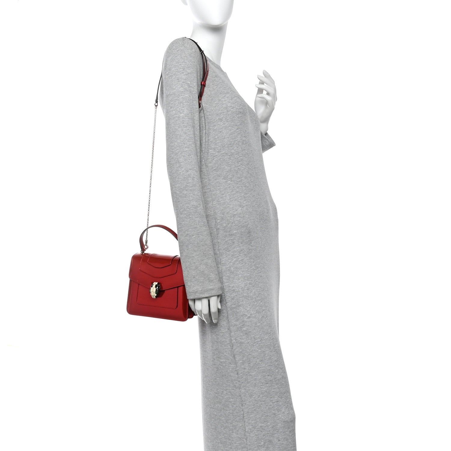 Metallic Calfskin Serpenti Forever Top Handle Dark Red