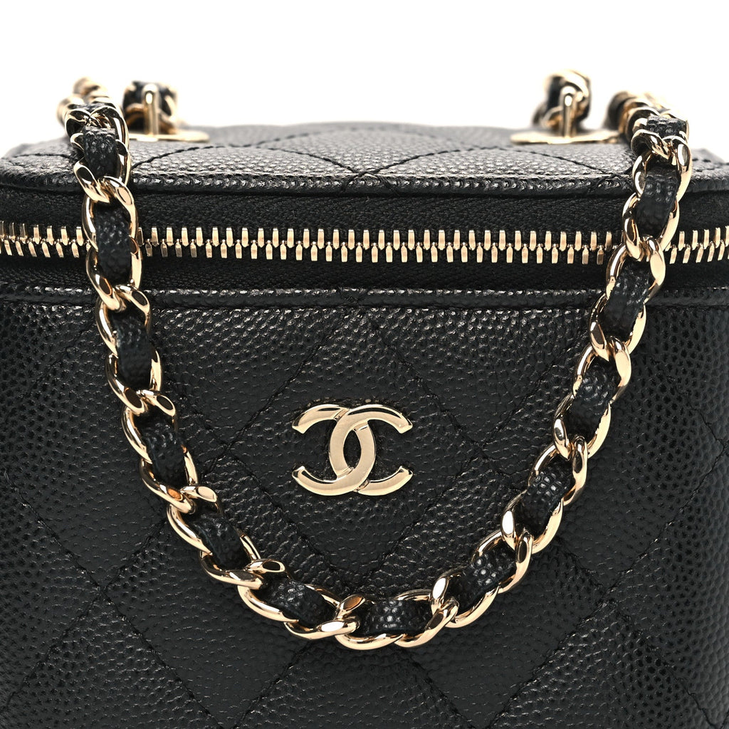 Caviar Quilted Mini Vanity Case With Chain Black