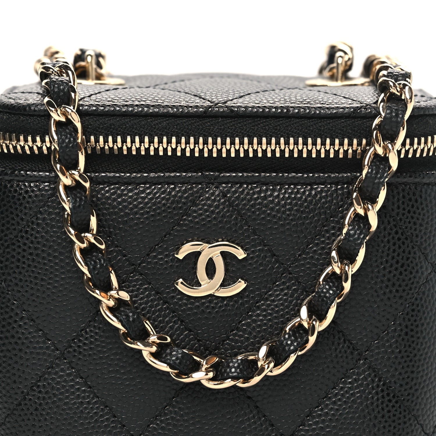 Caviar Quilted Mini Vanity Case With Chain Black