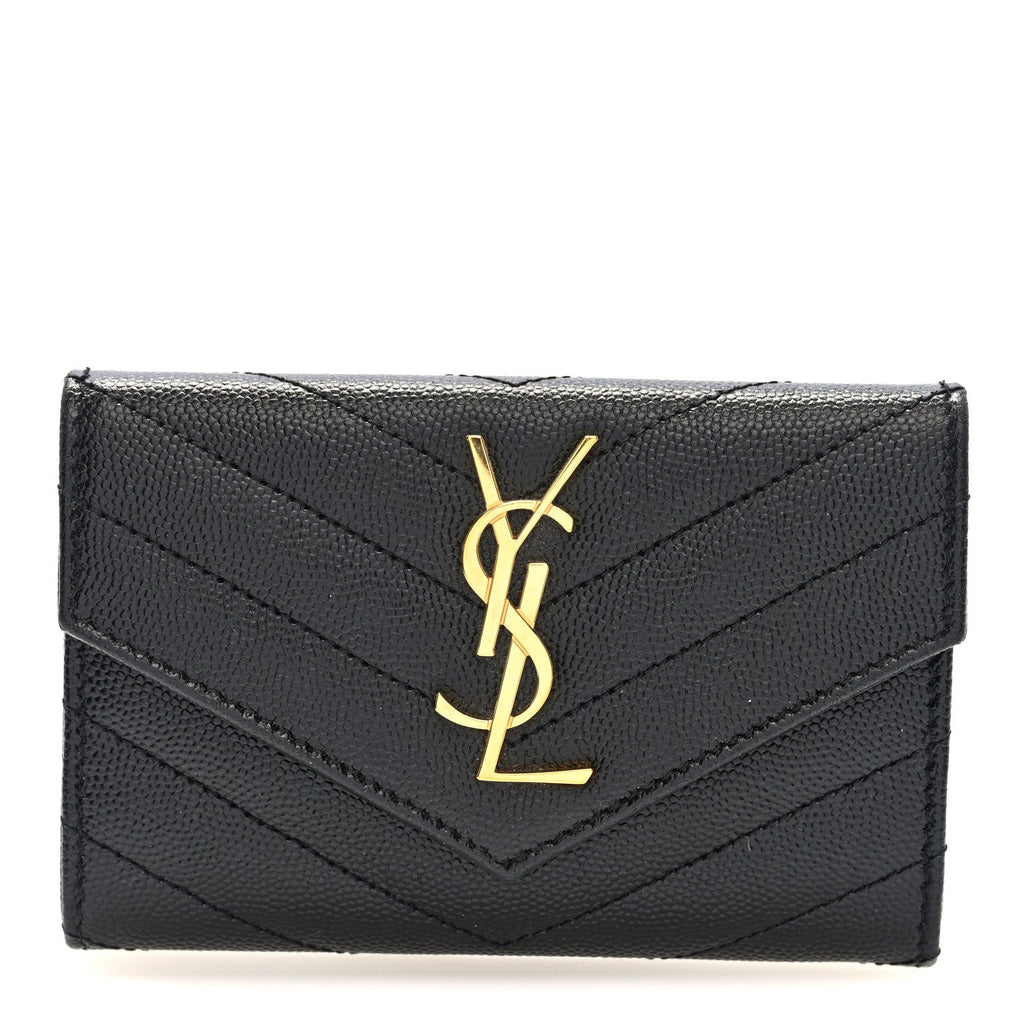 Grain De Poudre Matelasse Chevron Small Monogram Envelope Wallet Black