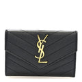 Grain De Poudre Matelasse Chevron Small Monogram Envelope Wallet Black