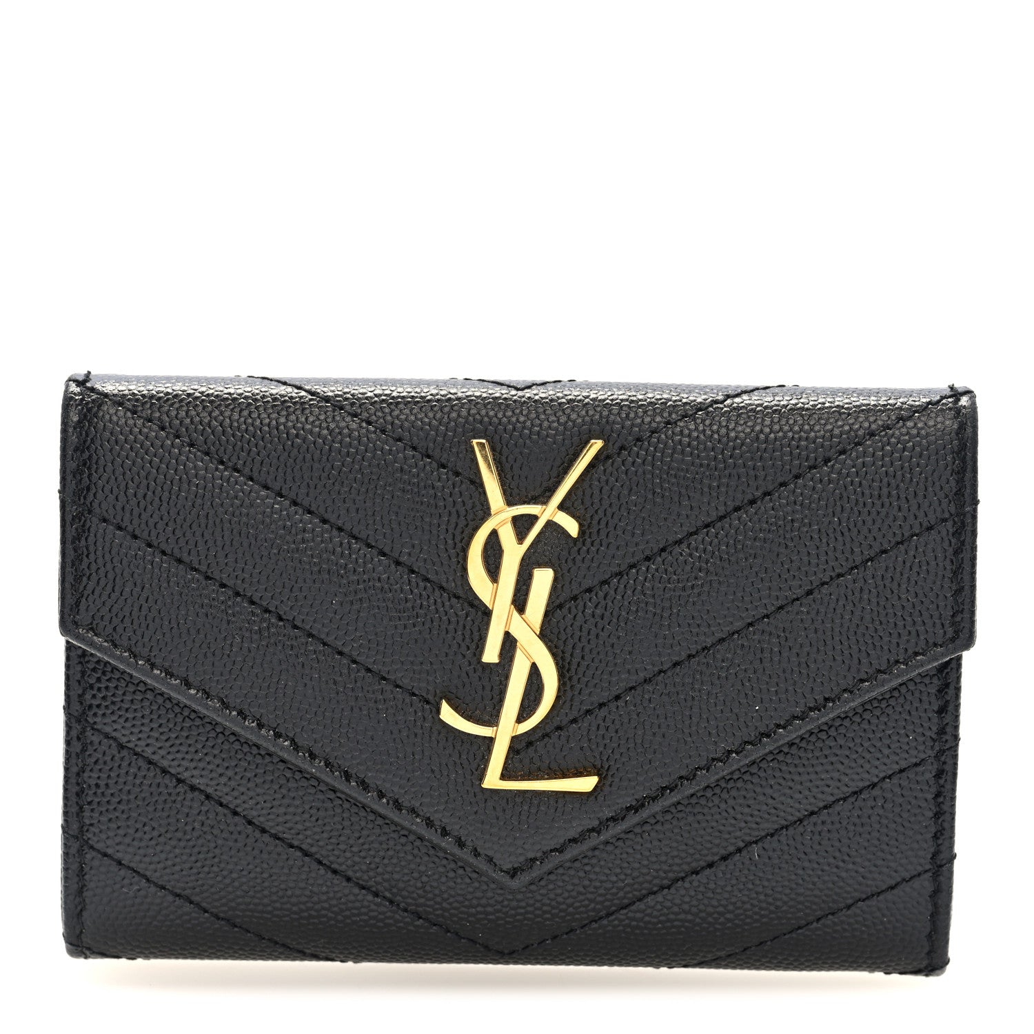 Grain De Poudre Matelasse Chevron Small Monogram Envelope Wallet Black