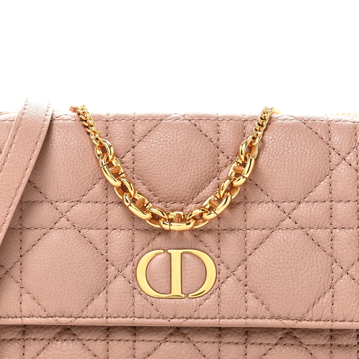 Supple Calfskin Cannage Caro Pouch with Chain Rose Des Vents