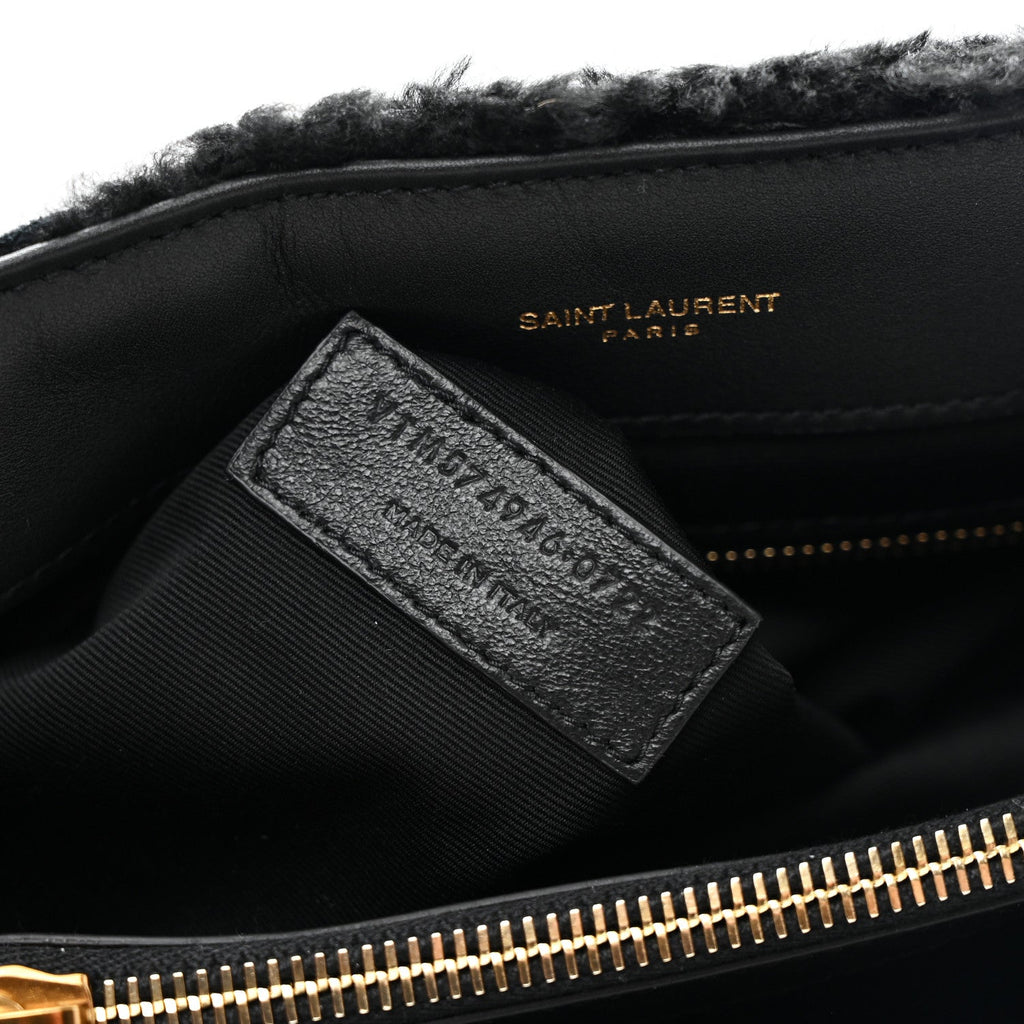 Shearling Y Quilted Monogram Medium Loulou Chain Satchel Black