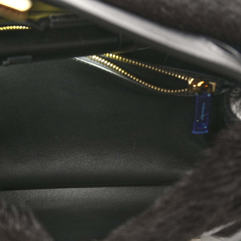 Calfskin Shearling Medium Hug Bag Black