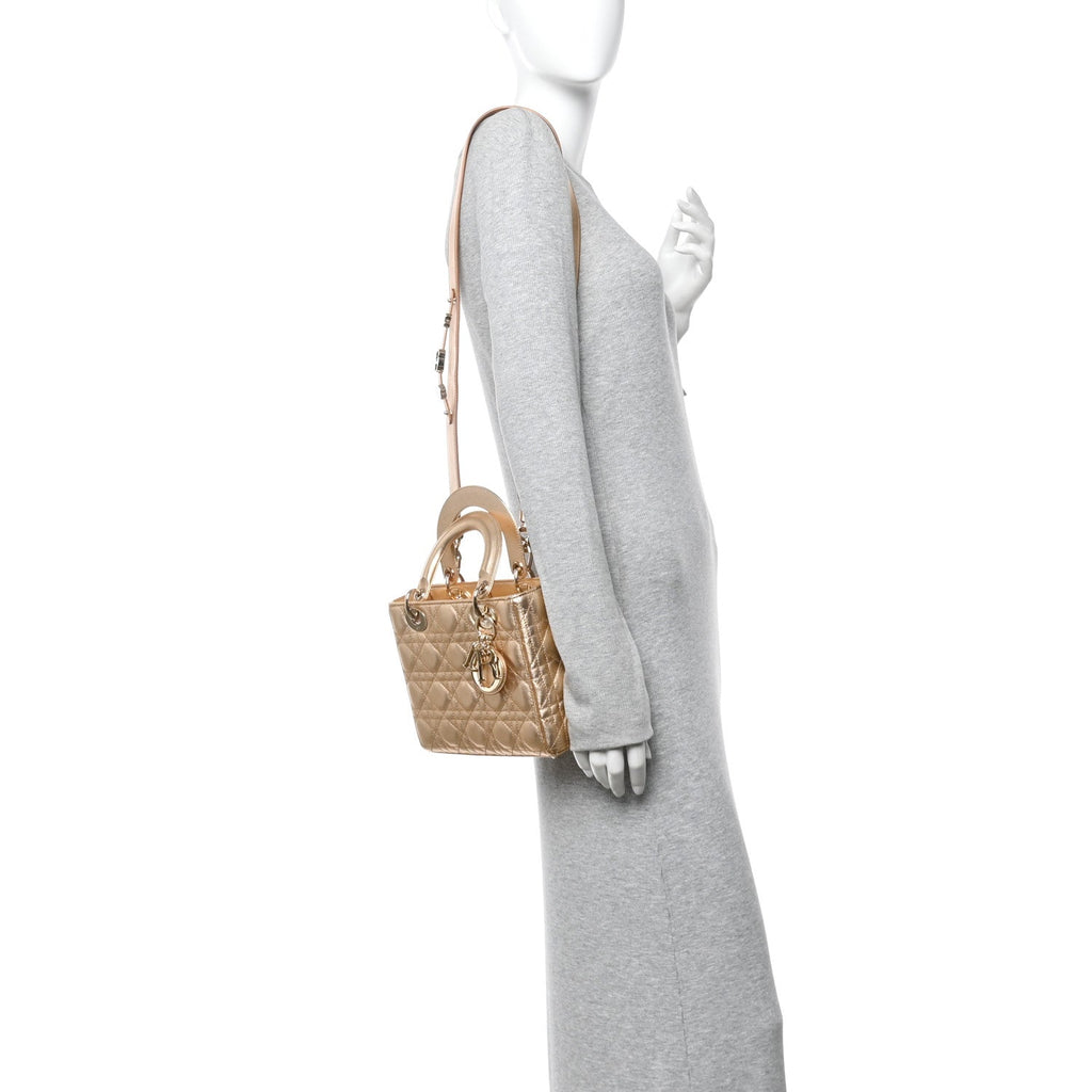 Metallic Lambskin Cannage Small My ABCDior Lady Dior Rose Gold
