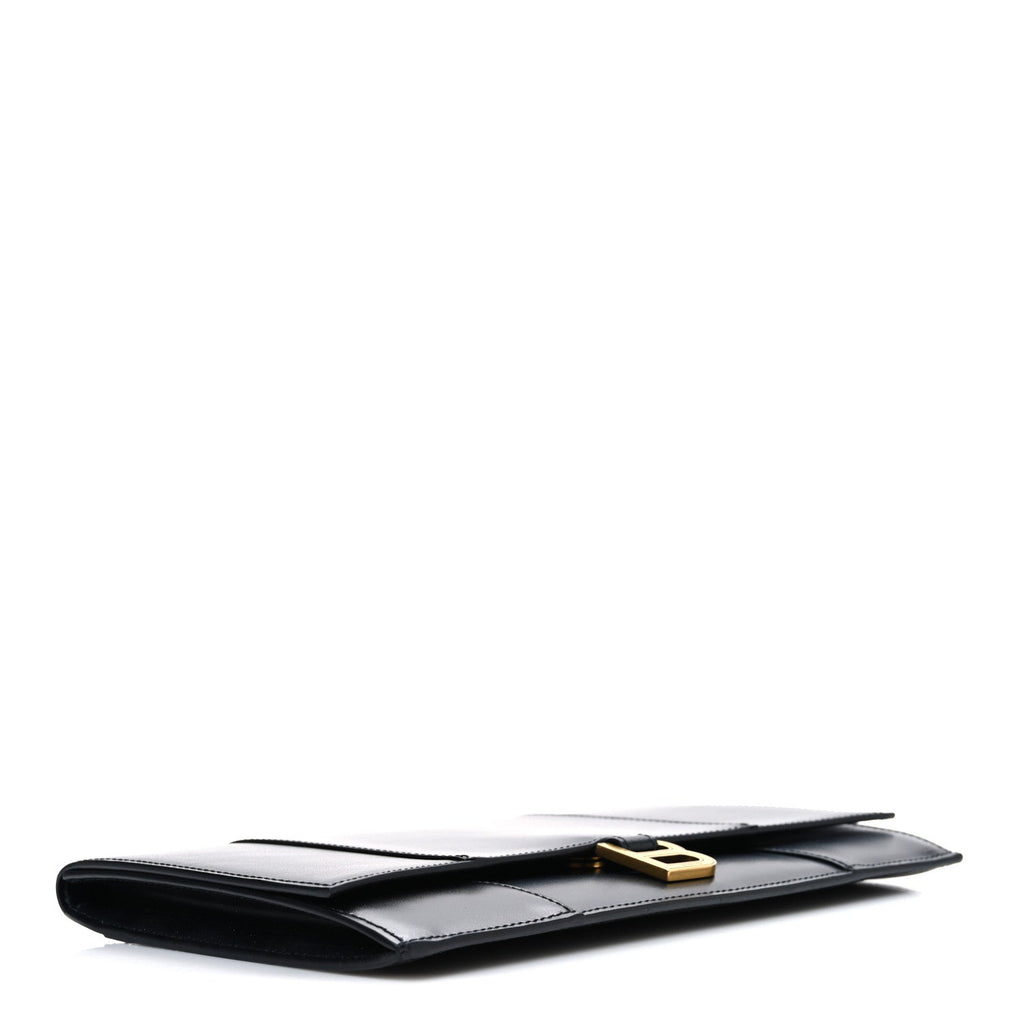 Shiny Box Calfskin Hourglass Flap Flat Pouch Black