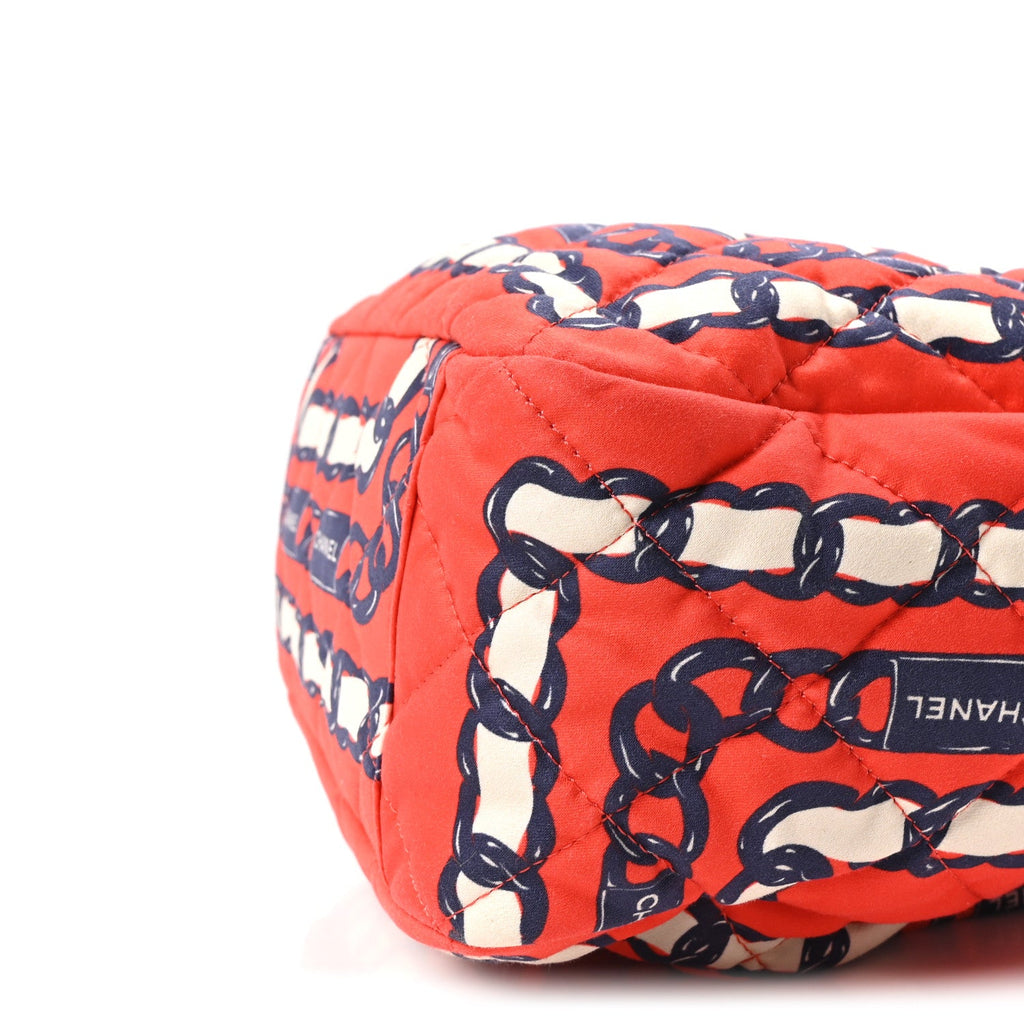 Silk Quilted Chain Printed Bucket Bag Red