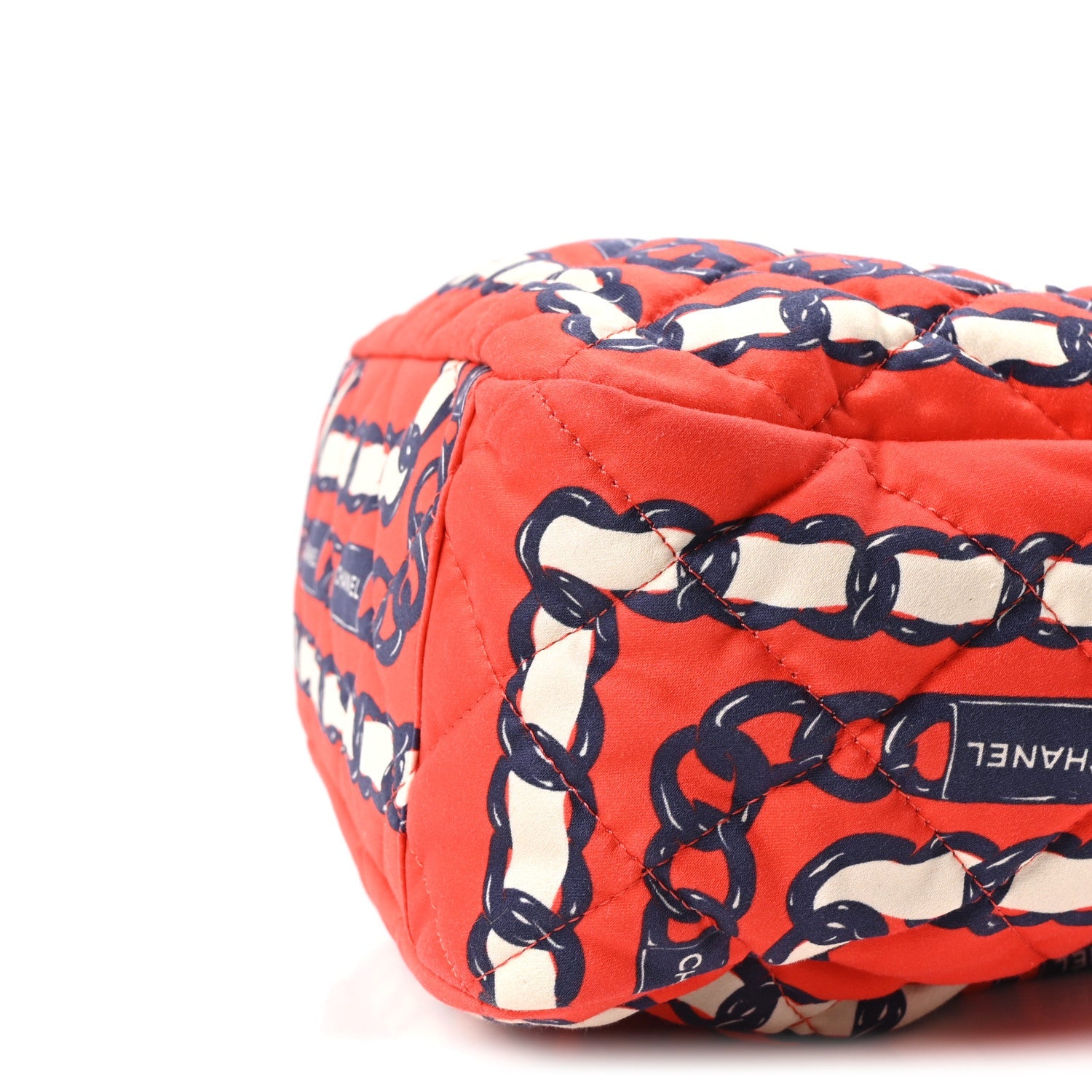 Silk Quilted Chain Printed Bucket Bag Red