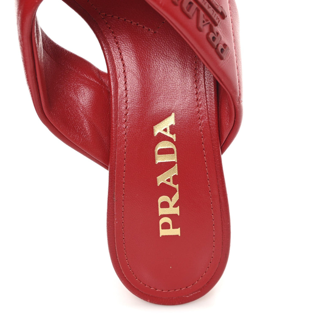 Nappa Logo Quilted Crisscross 65mm Block Heel Slide Sandals 36.5 Red