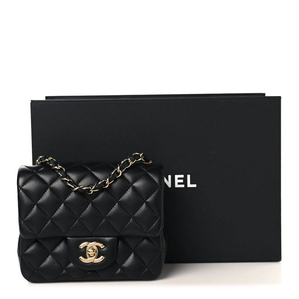 Lambskin Quilted Mini Square Flap Black