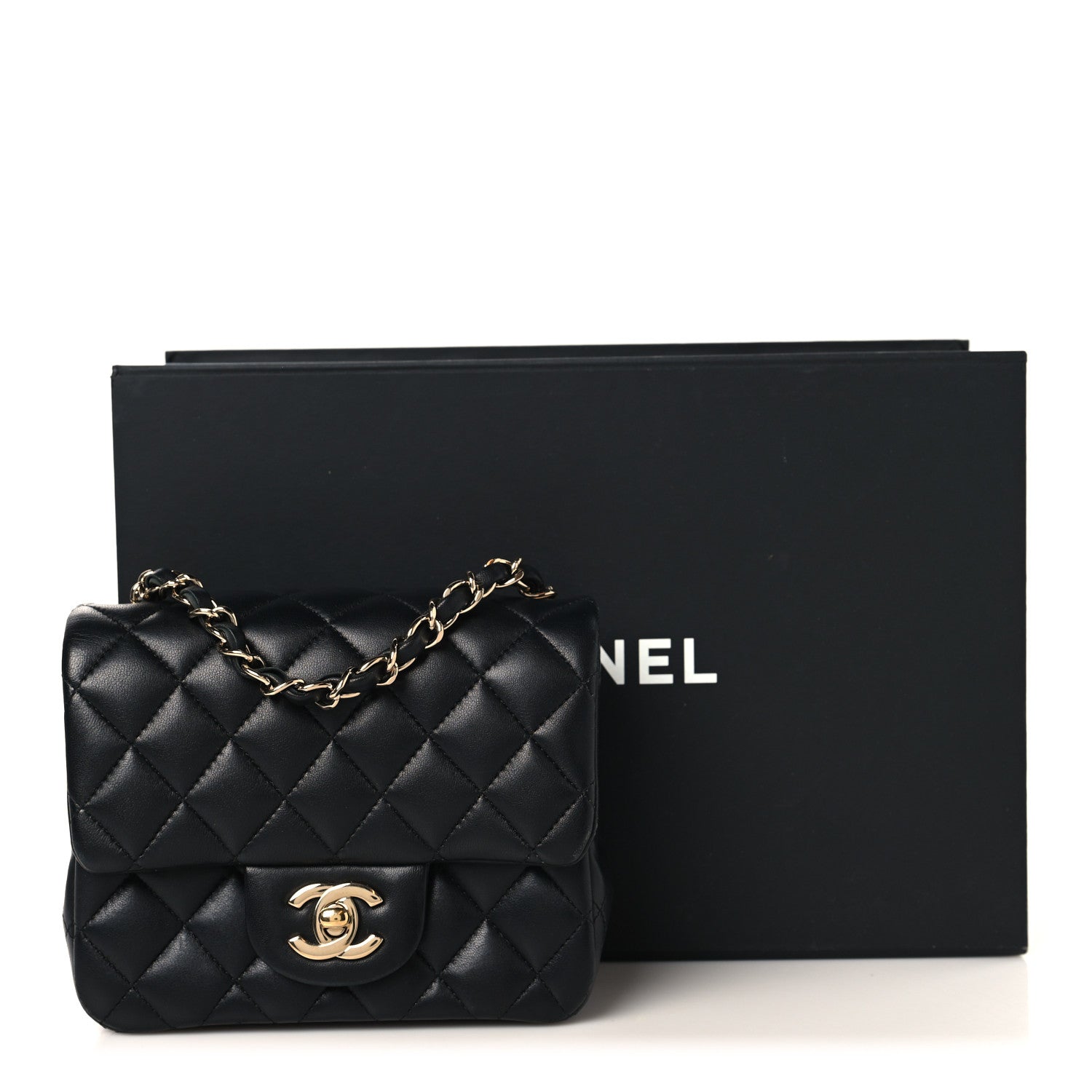 Lambskin Quilted Mini Square Flap Black