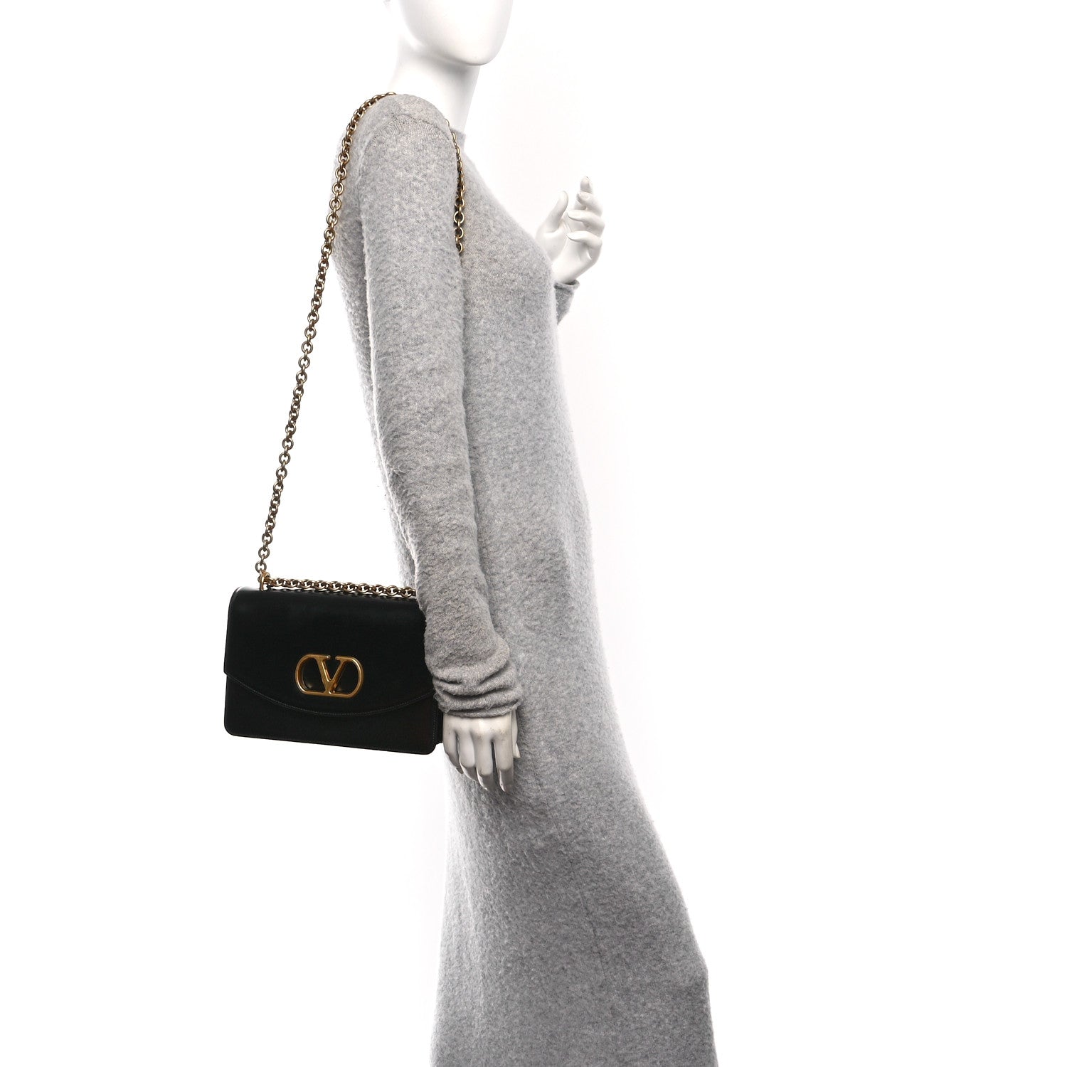 Shiny Calfskin Vain Shoulder Bag Black