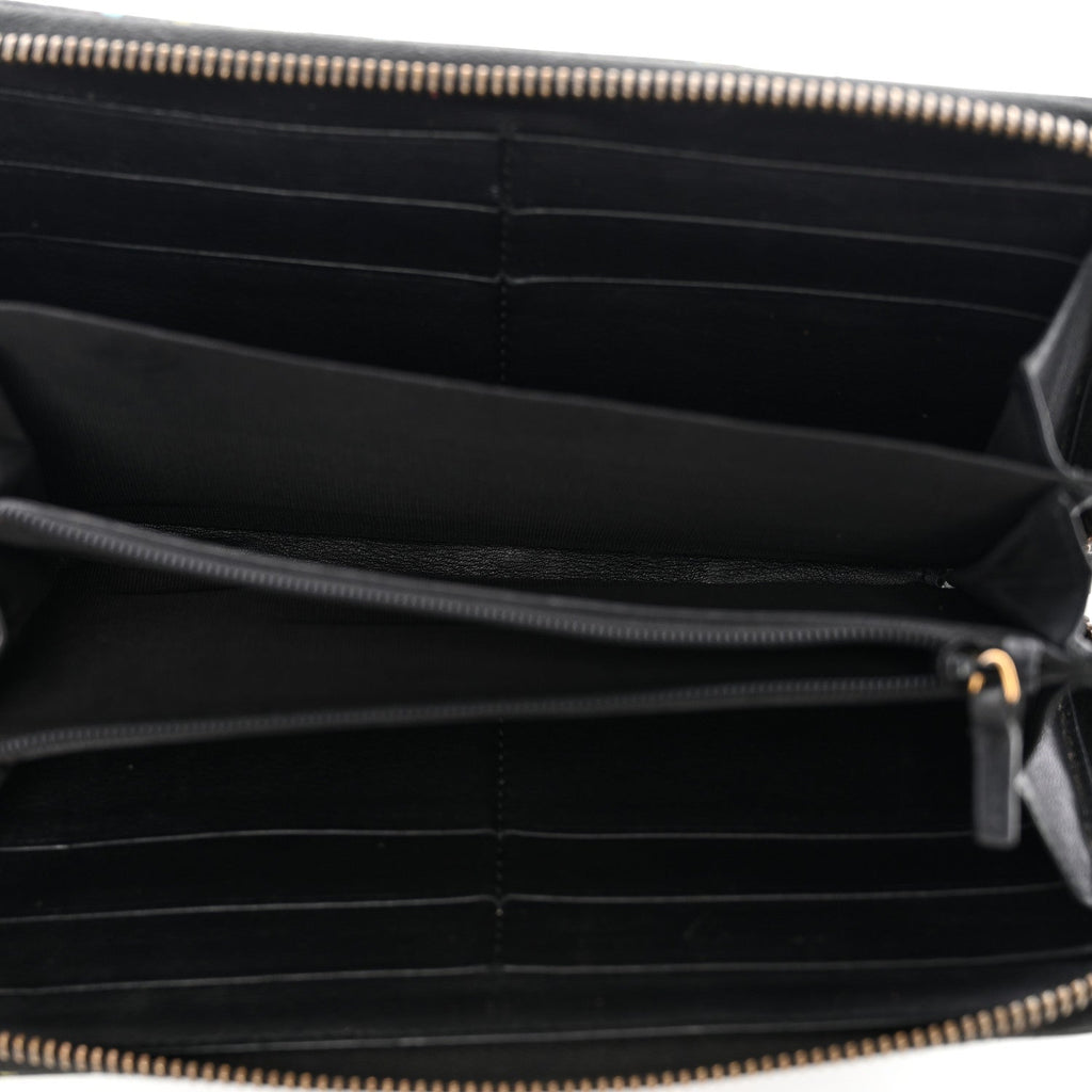 Calfskin Matelasse GucciGhost GG Marmont Zip Around Wallet Black New Acquamarine