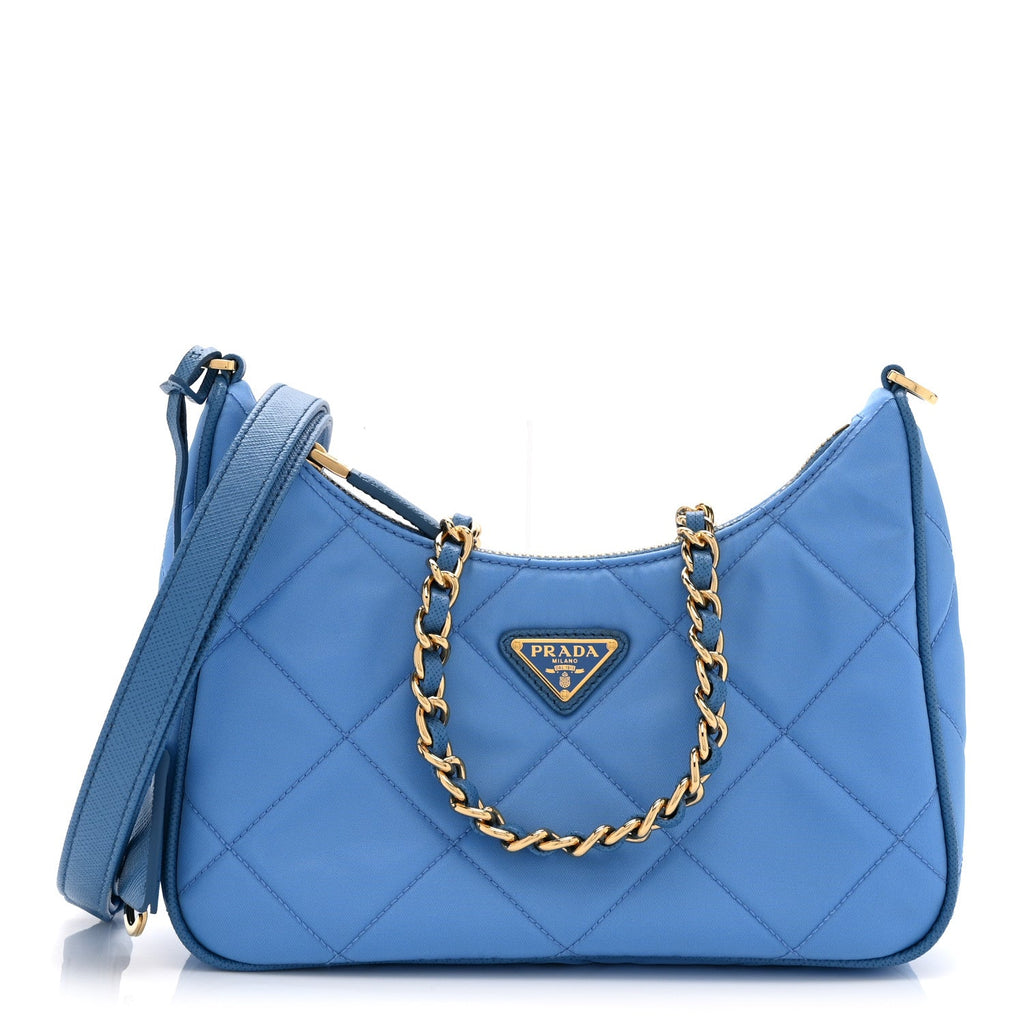 Re-Nylon Saffiano Stitched Mini Re-Edition 1995 Chaine Shoulder Bag Blue