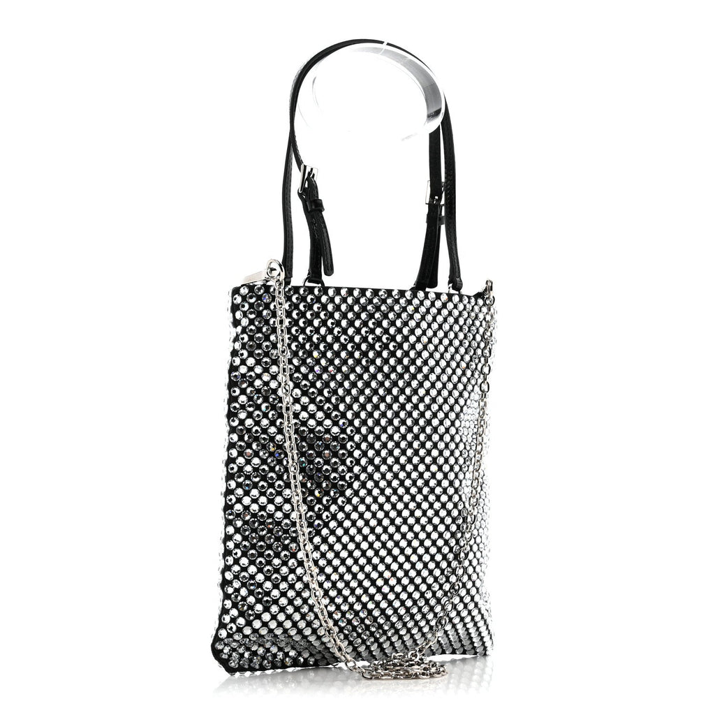 Satin Crystal Metal Triangle Logo Chain Crossbody Handbag Cristal