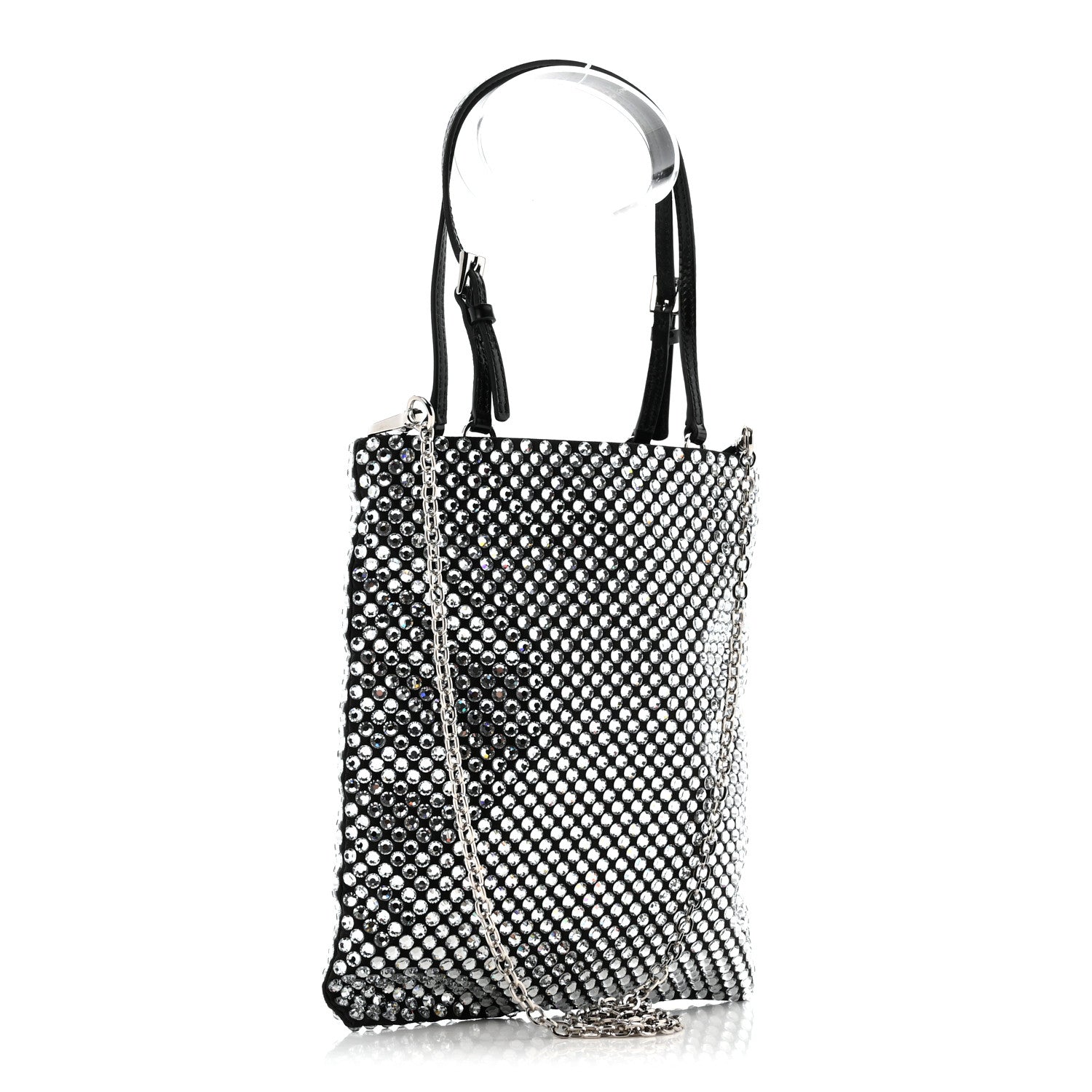 Satin Crystal Metal Triangle Logo Chain Crossbody Handbag Cristal