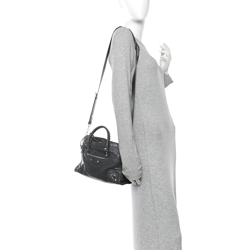 Agneau Classic Silver Hardware S City Logo Strap Gris Fossile White