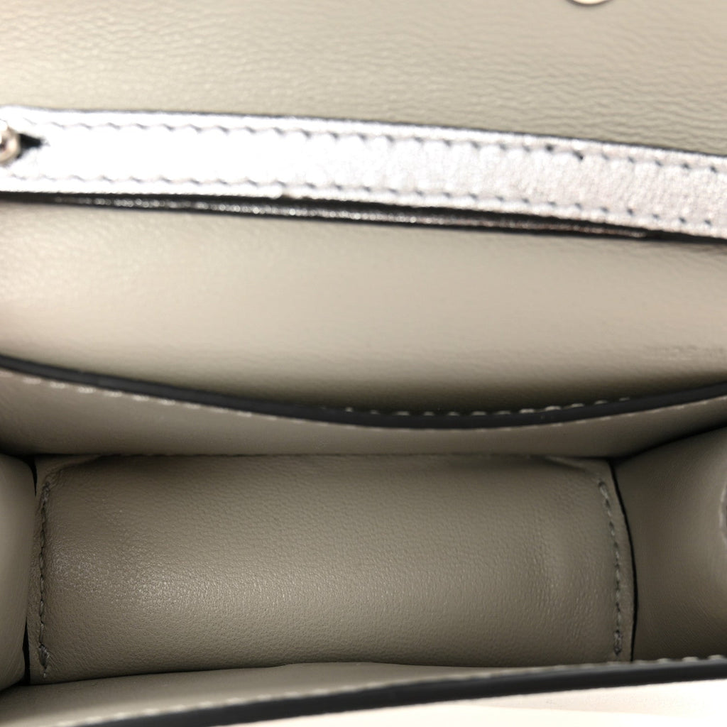 Laminated Calfskin Vlogo Micro Loco Shoulder Bag Silver