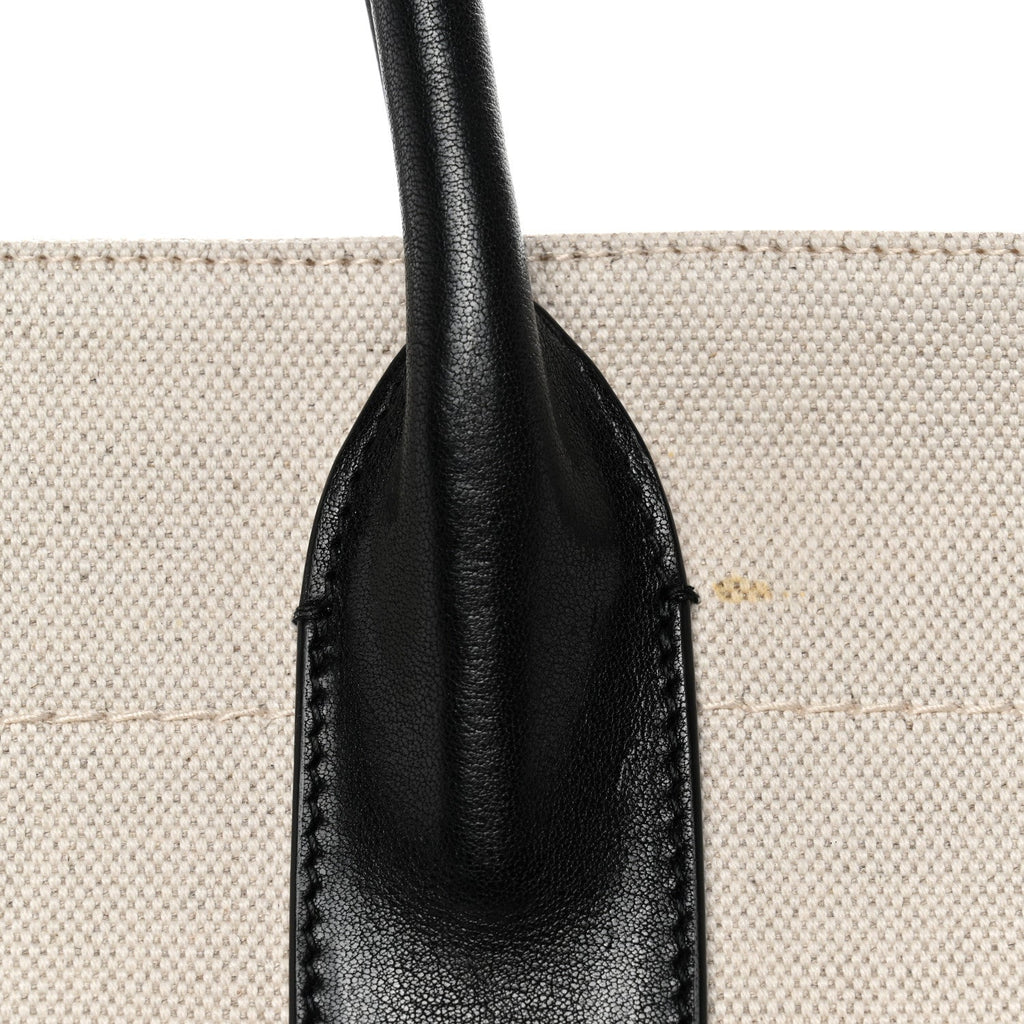 Linen Calfskin Rive Gauche Tote White Black