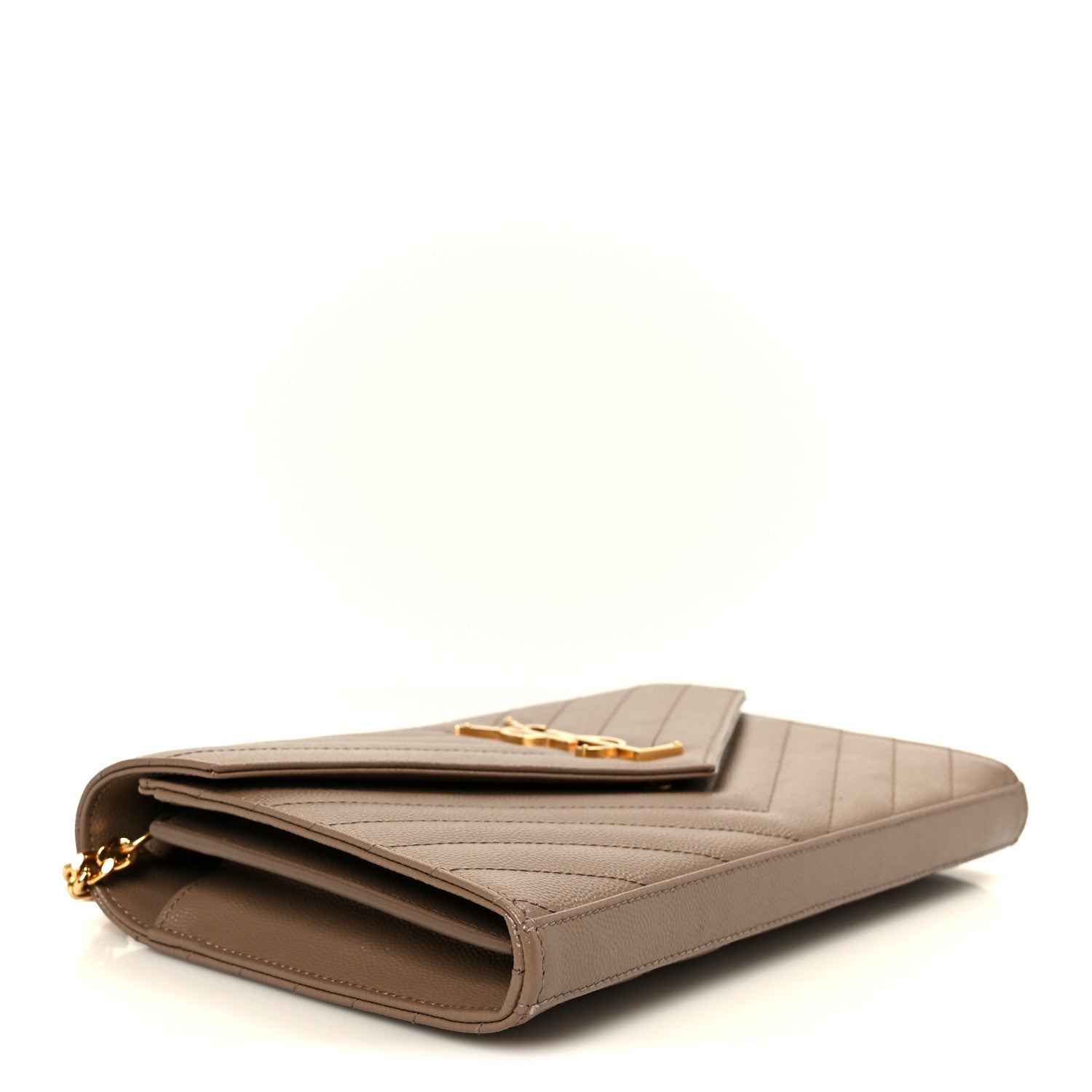 Grain De Poudre Matelasse Chevron Monogram Chain Wallet Dark Beige
