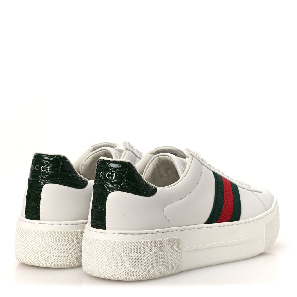 Ultralight Plume Calfskin Web Womens Ace Platform Sneakers 39.5 White
