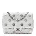 Perforated Metallic Lambskin Small CC Medals Flap Silver