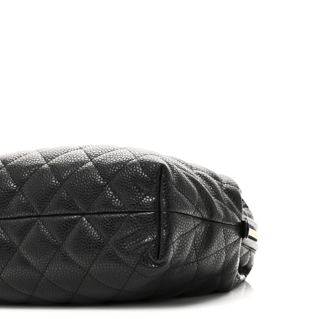 Shiny Caviar Quilted Large Bowling Bag Black