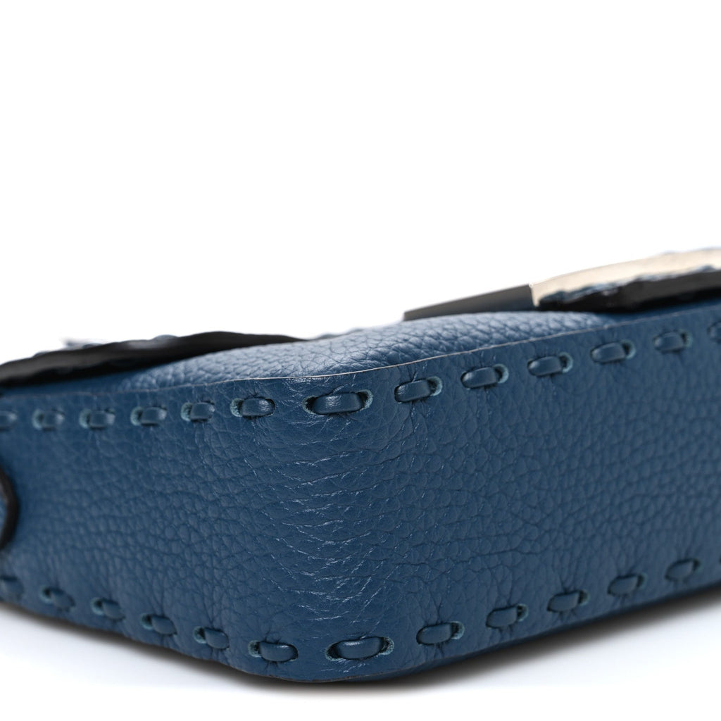 Cuoio Roma Sellerissima Nappa Sintetica Tape Stitch Mini Baguette Placca Argento
