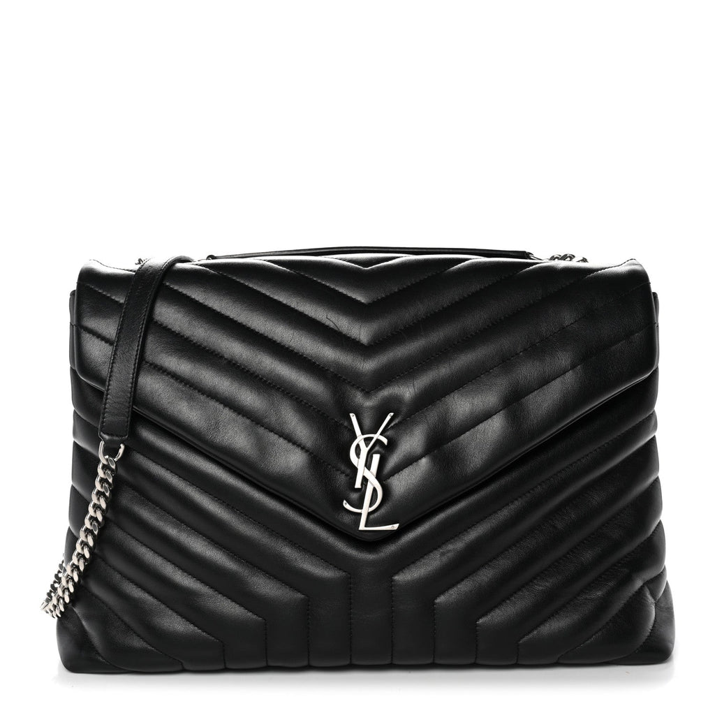 Calfskin Y Quilted Monogram Large Loulou Chain Satchel Black