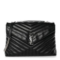 Calfskin Y Quilted Monogram Large Loulou Chain Satchel Black
