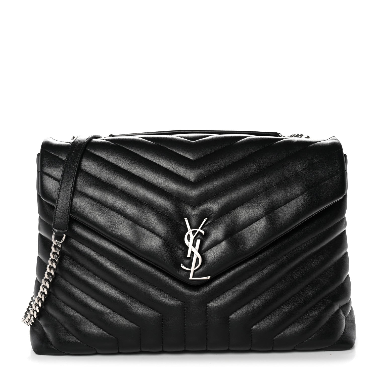 Calfskin Y Quilted Monogram Large Loulou Chain Satchel Black