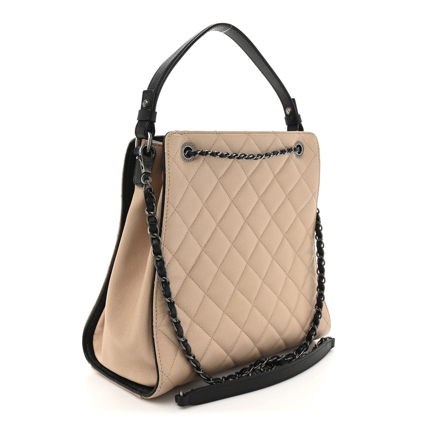 Caviar Quilted Medium CC Bucket Bag Beige