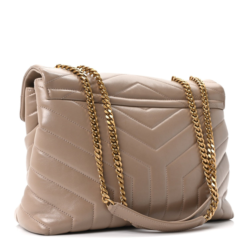 Calfskin Y Quilted Monogram Medium Loulou Chain Satchel Dusty Grey