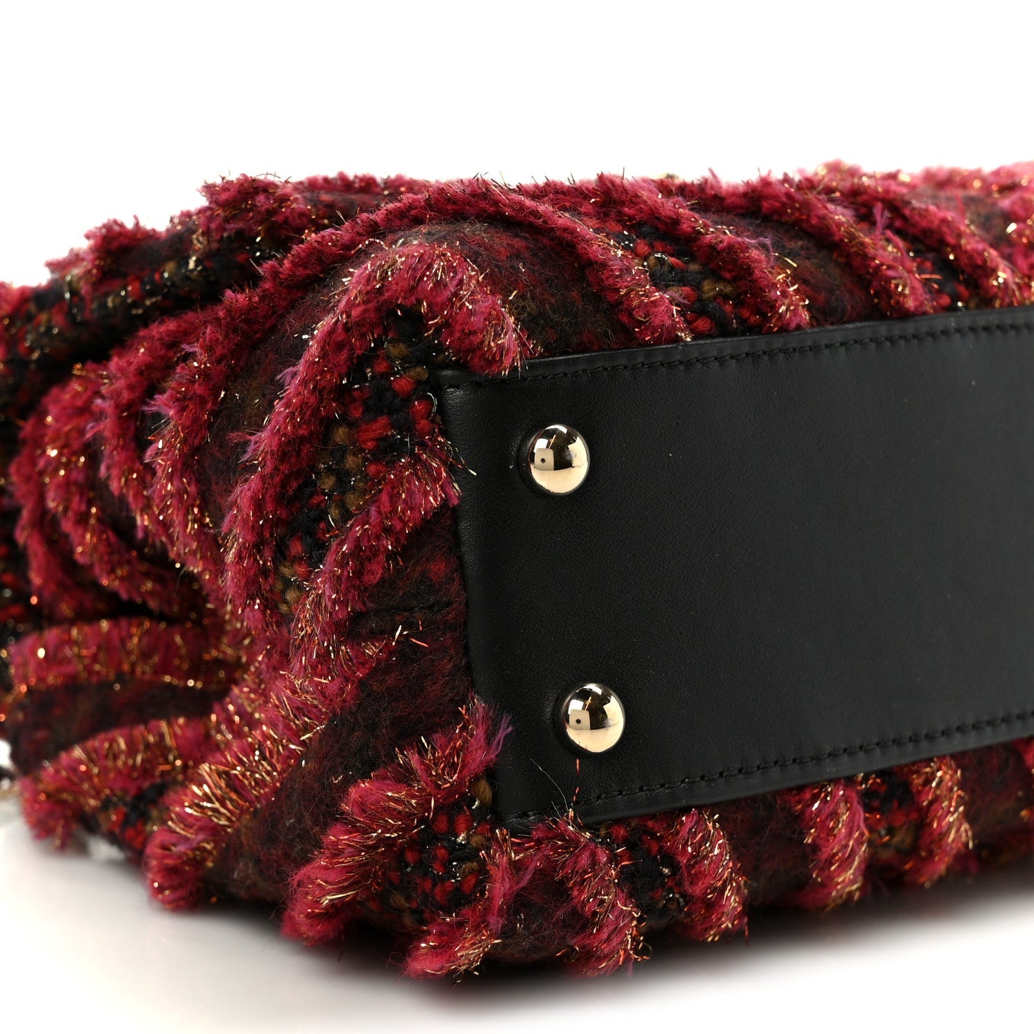 Tweed Fringe Mini Coco Handle Flap Red Black