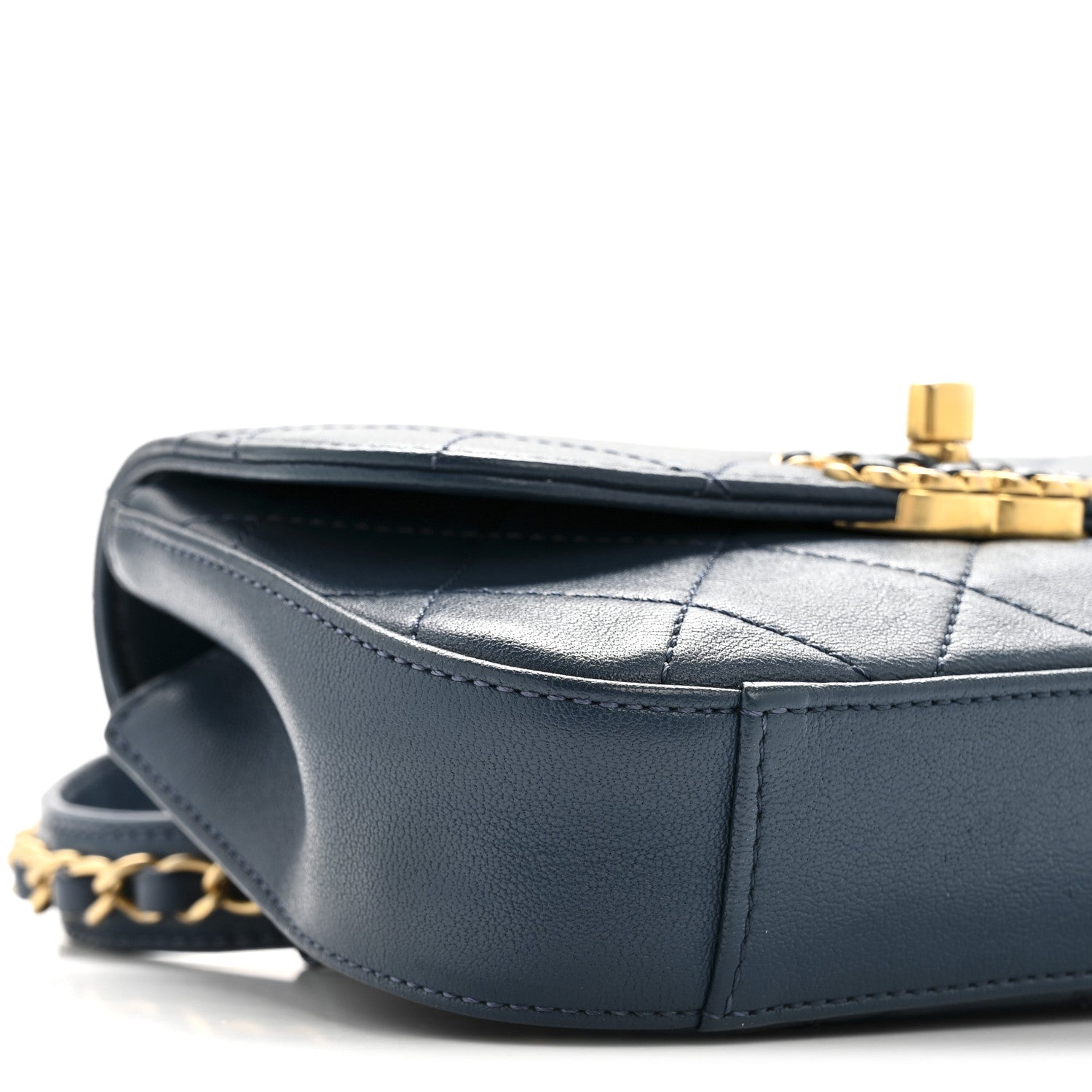 Lambskin Quilted Chain Infinity Waist Belt Bag Blue