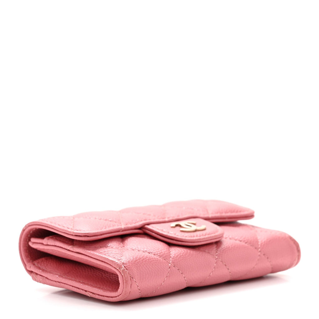 Caviar Quilted Flap  Holder Wallet Pink