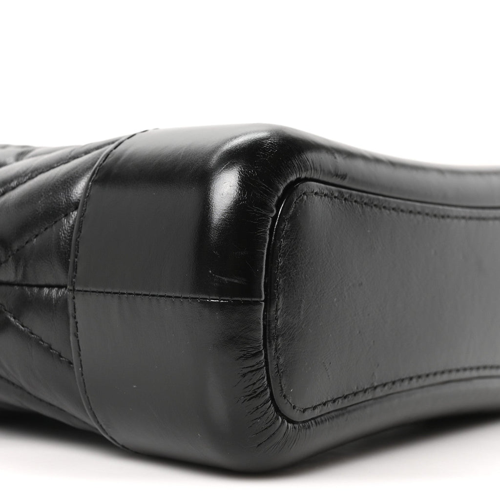 Aged Calfskin Chevron Quilted Small Gabrielle Hobo Black