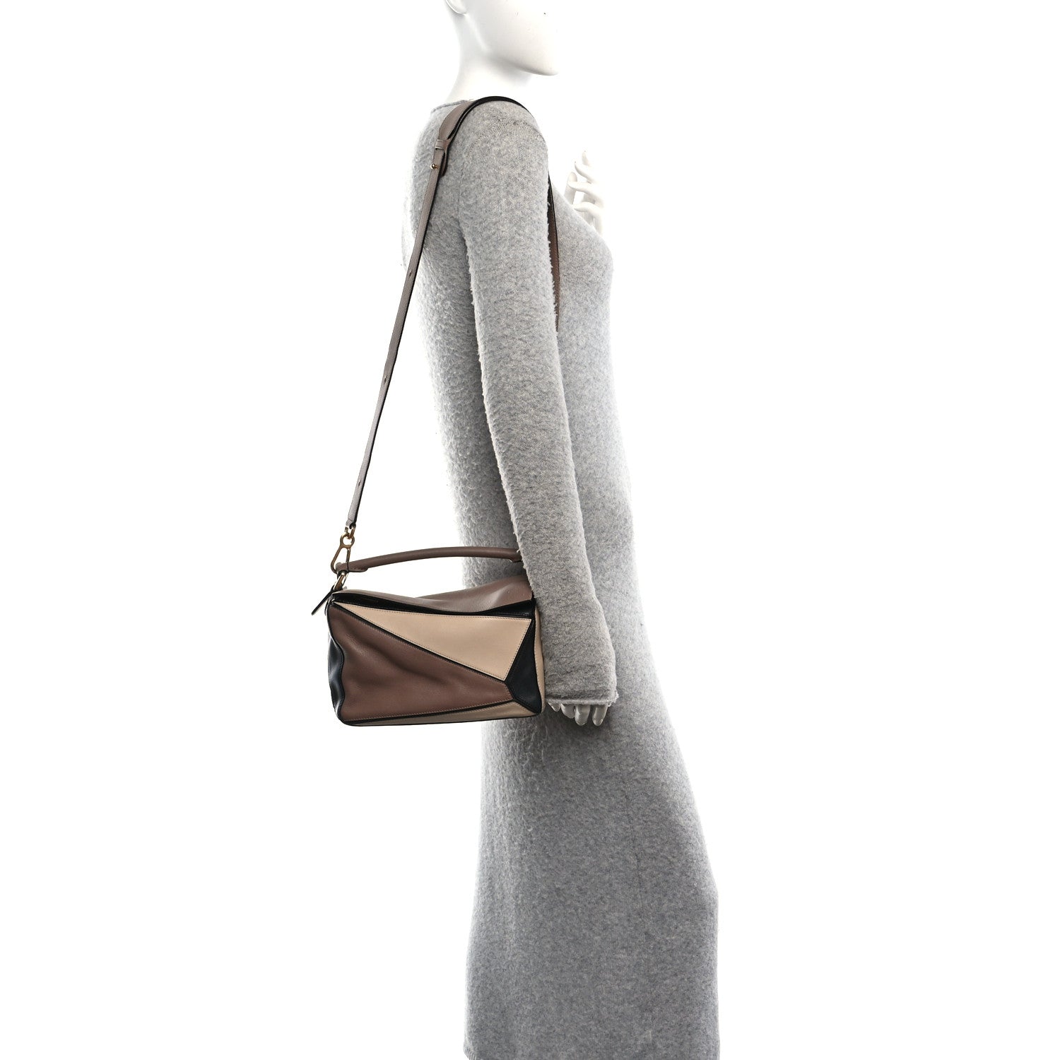 Calfskin Small Puzzle Bag Sand Hazelnut Ash