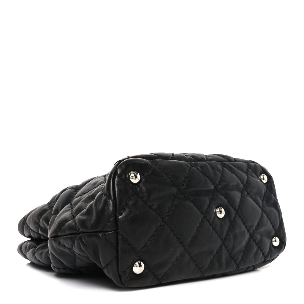 Calfskin Contrast Stitch Tote Black