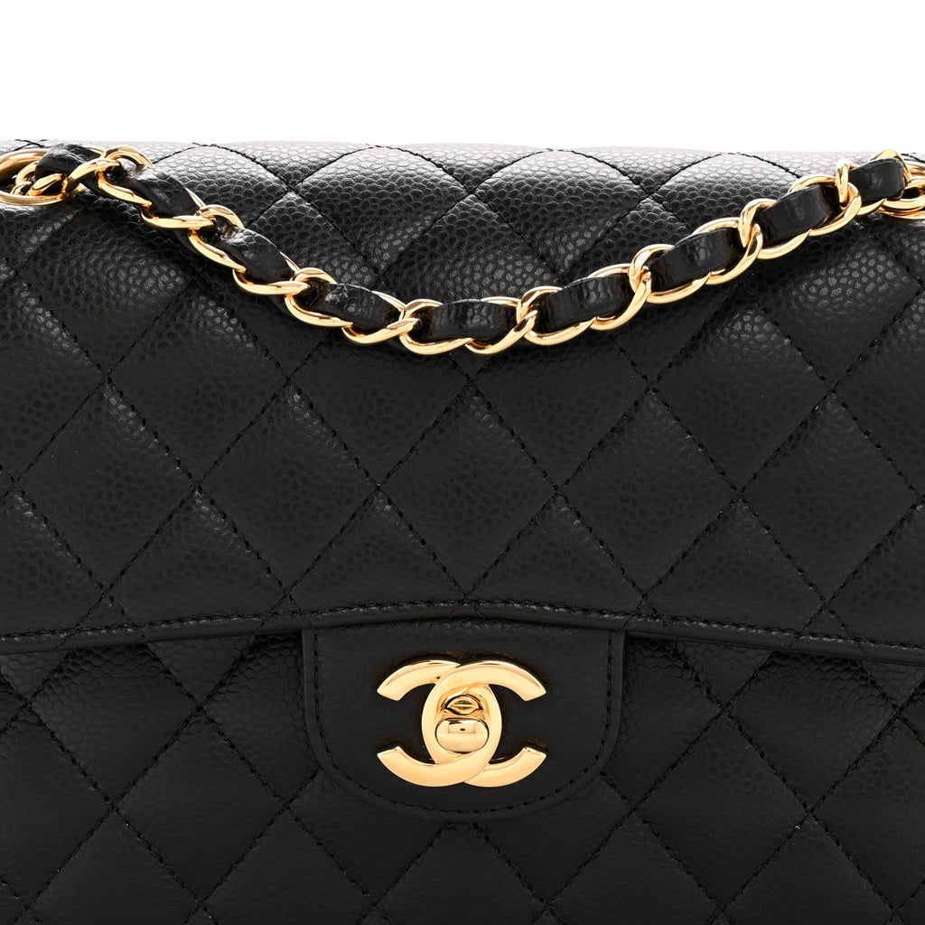 Caviar Quilted Small Double Flap Black
